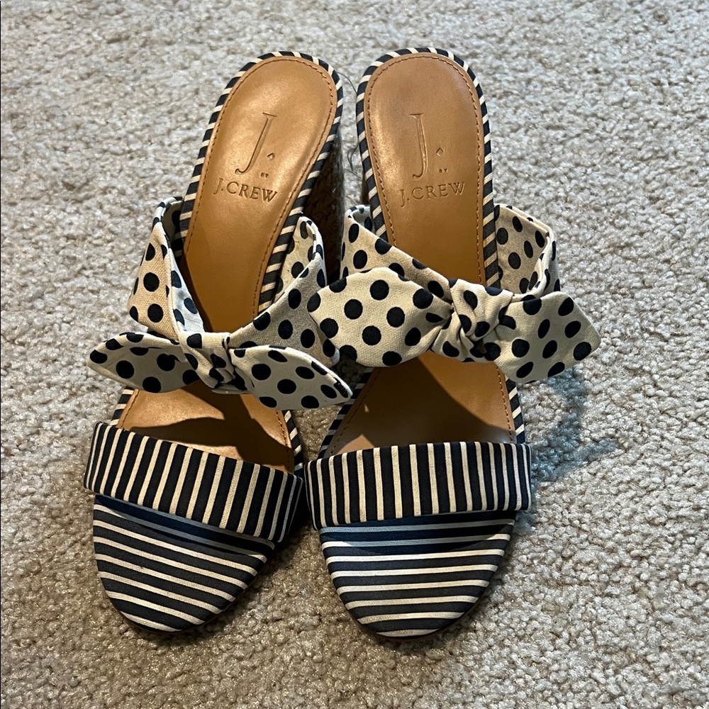 J. Crew Navy and White Polka Dot and Stripe shoes